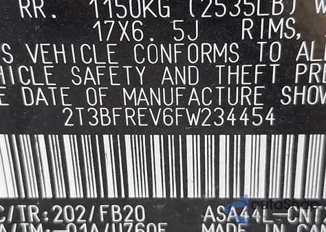 2015 Toyota Rav4 Le из США, поврежденный, VIN 2T3BFREV6FW234454